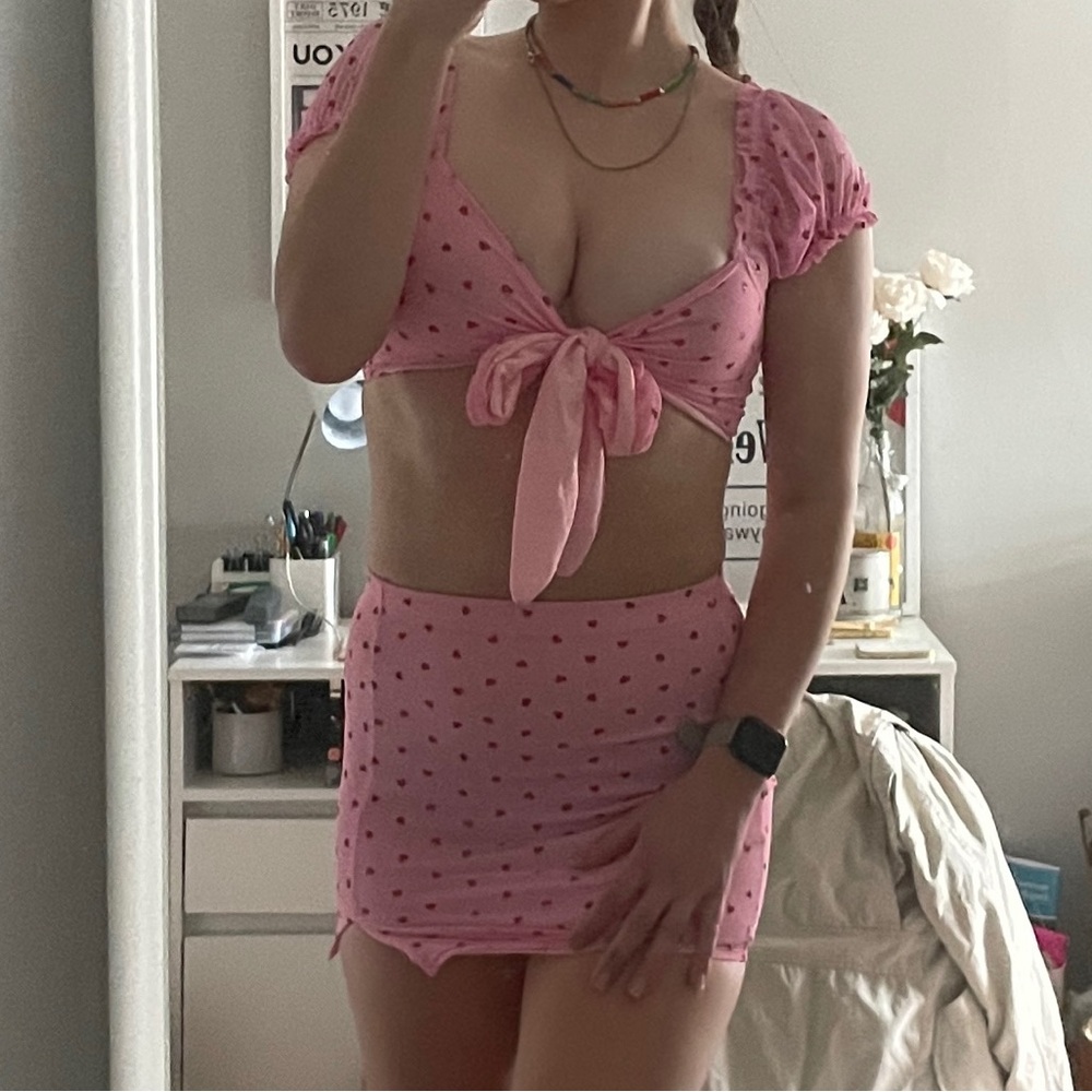 Pink mesh and glitter hearts set